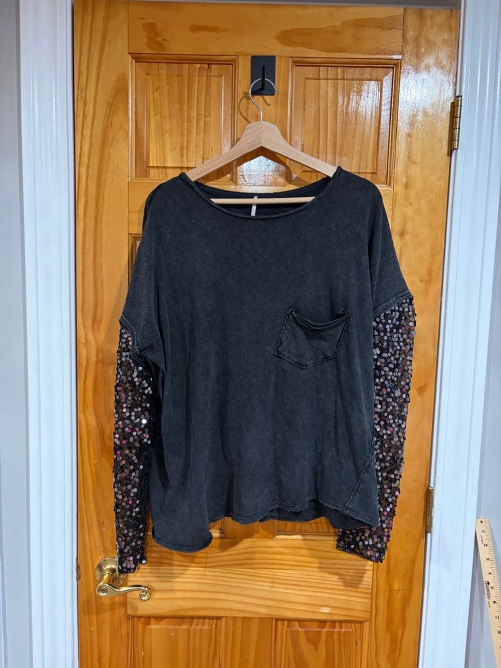 Free People We The Free Black Sequin Sleeve Slouchy Top